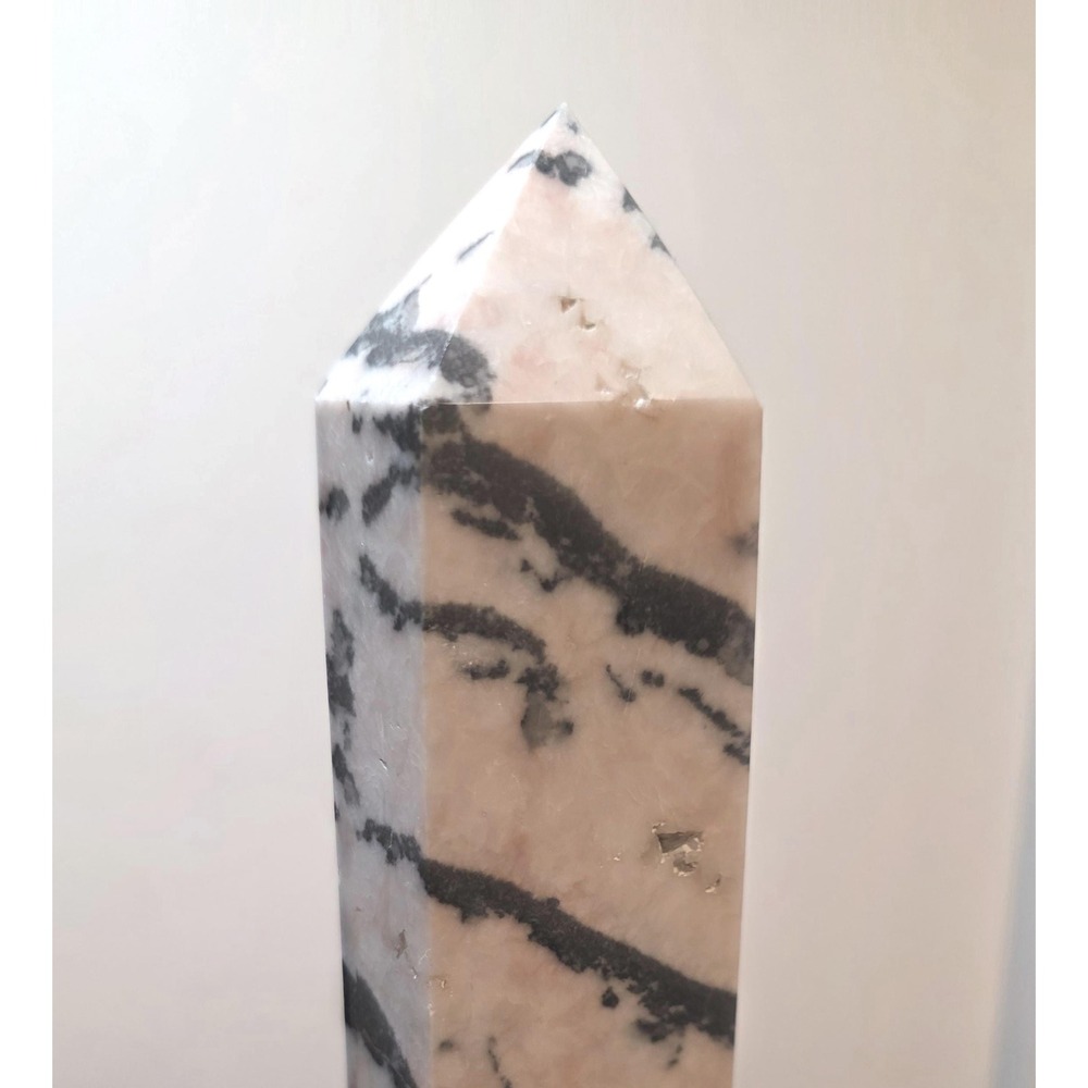 Pink Zebra Jasper Tower, Striped Black and Pink Crystal Carving, Nurturing Stone